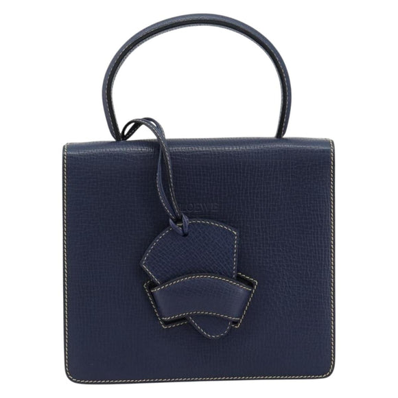 LOEWE Barcelona Hand Bag Leather Navy Gold Auth ka4515A