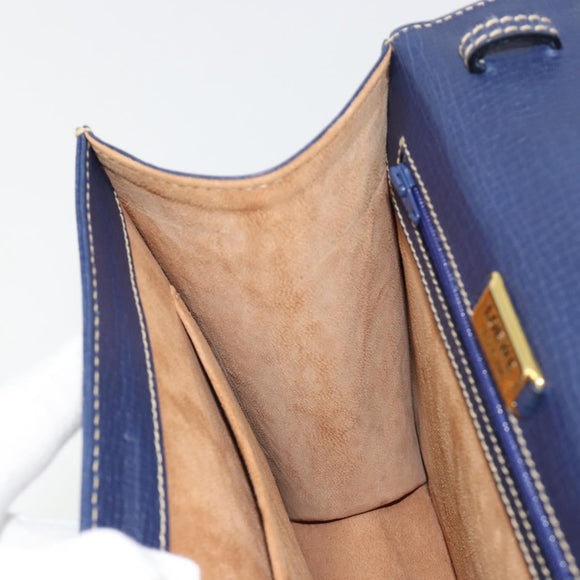 LOEWE Barcelona Hand Bag Leather Navy Gold Auth ka4515A
