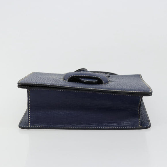 LOEWE Barcelona Hand Bag Leather Navy Gold Auth ka4515A