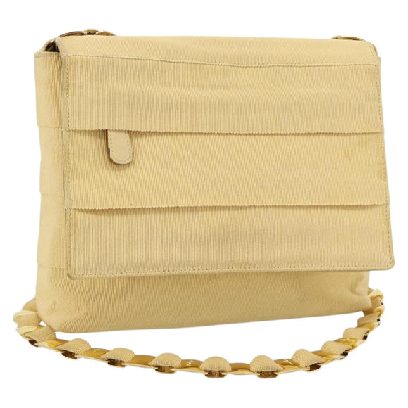 Salvatore Ferragamo Chain Shoulder Bag Canvas Leather Beige Gold Auth ka4517A
