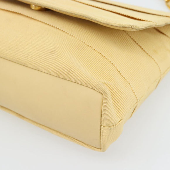 Salvatore Ferragamo Chain Shoulder Bag Canvas Leather Beige Gold Auth ka4517A