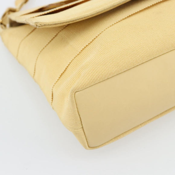 Salvatore Ferragamo Chain Shoulder Bag Canvas Leather Beige Gold Auth ka4517A