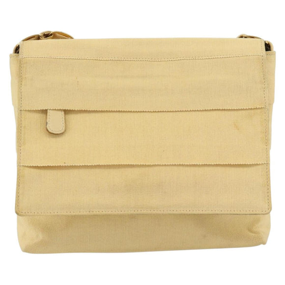 Salvatore Ferragamo Chain Shoulder Bag Canvas Leather Beige Gold Auth ka4517A