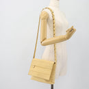 Salvatore Ferragamo Chain Shoulder Bag Canvas Leather Beige Gold Auth ka4517A-23