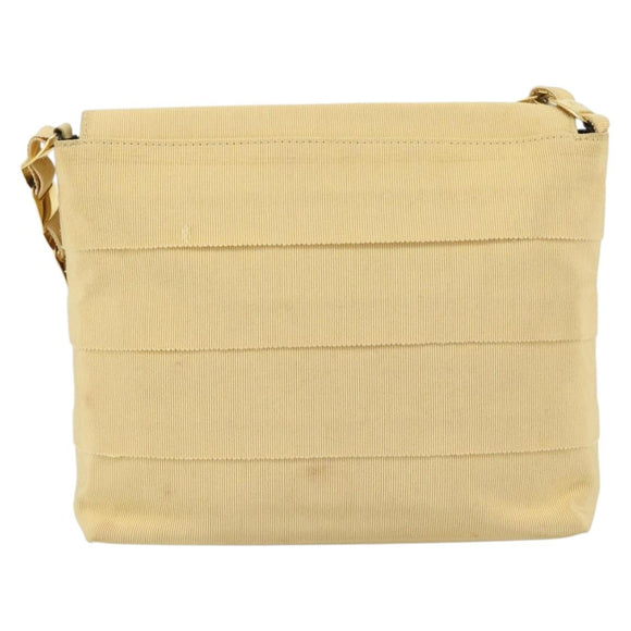 Salvatore Ferragamo Chain Shoulder Bag Canvas Leather Beige Gold Auth ka4517A