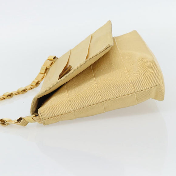 Salvatore Ferragamo Chain Shoulder Bag Canvas Leather Beige Gold Auth ka4517A