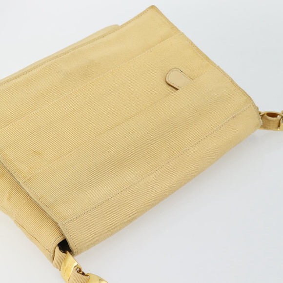 Salvatore Ferragamo Chain Shoulder Bag Canvas Leather Beige Gold Auth ka4517A