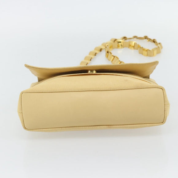 Salvatore Ferragamo Chain Shoulder Bag Canvas Leather Beige Gold Auth ka4517A