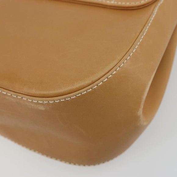 Salvatore Ferragamo Gancini Shoulder Bag Leather Beige Silver Auth ka4519A