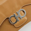 Salvatore Ferragamo Gancini Shoulder Bag Leather Beige Silver Auth ka4519A-17