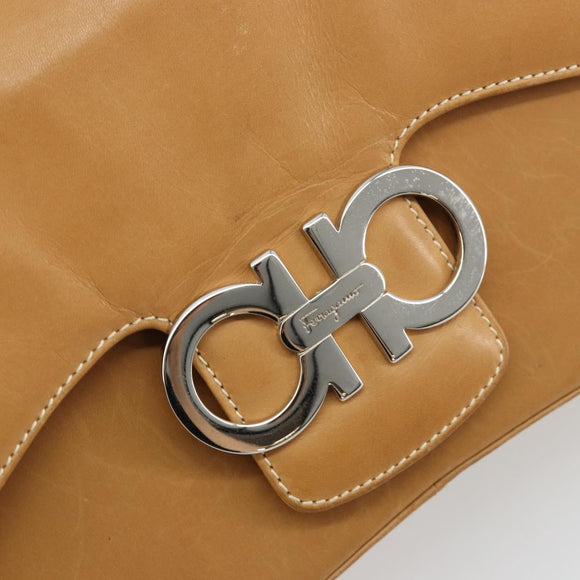 Salvatore Ferragamo Gancini Shoulder Bag Leather Beige Silver Auth ka4519A