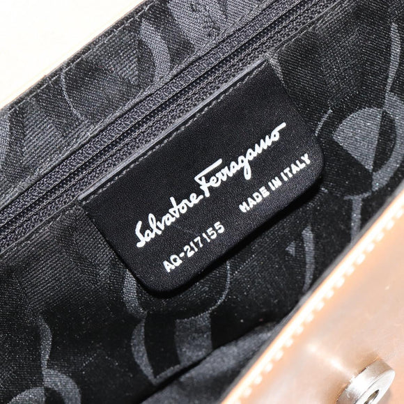 Salvatore Ferragamo Gancini Shoulder Bag Leather Beige Silver Auth ka4519A