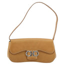 Salvatore Ferragamo Gancini Shoulder Bag Leather Beige Silver Auth ka4519A-13