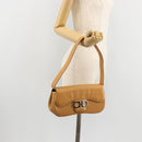 Salvatore Ferragamo Gancini Shoulder Bag Leather Beige Silver Auth ka4519A-22