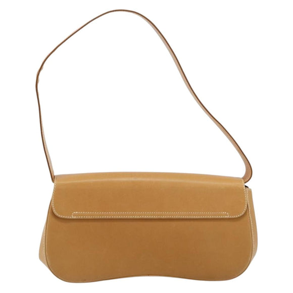 Salvatore Ferragamo Gancini Shoulder Bag Leather Beige Silver Auth ka4519A