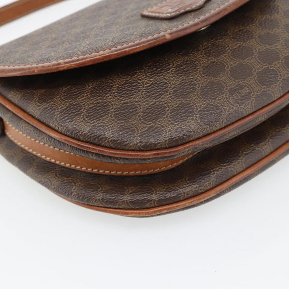 CELINE Macadam Canvas Shoulder Bag PVC Leather Brown Gold Auth ka4520