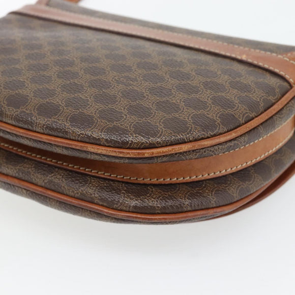 CELINE Macadam Canvas Shoulder Bag PVC Leather Brown Gold Auth ka4520