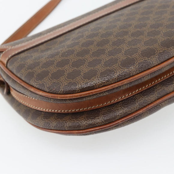CELINE Macadam Canvas Shoulder Bag PVC Leather Brown Gold Auth ka4520