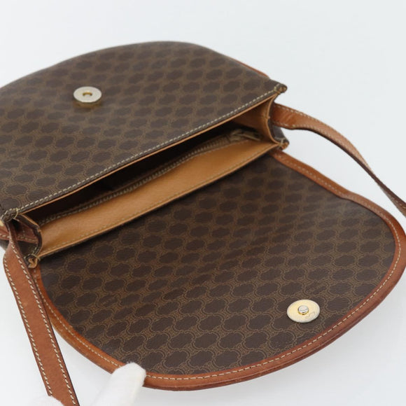 CELINE Macadam Canvas Shoulder Bag PVC Leather Brown Gold Auth ka4520
