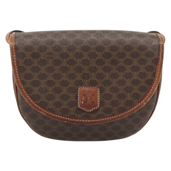 CELINE Macadam Canvas Shoulder Bag PVC Leather Brown Gold Auth ka4520