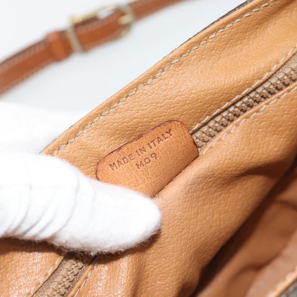 CELINE Macadam Canvas Shoulder Bag PVC Leather Brown Gold Auth ka4520