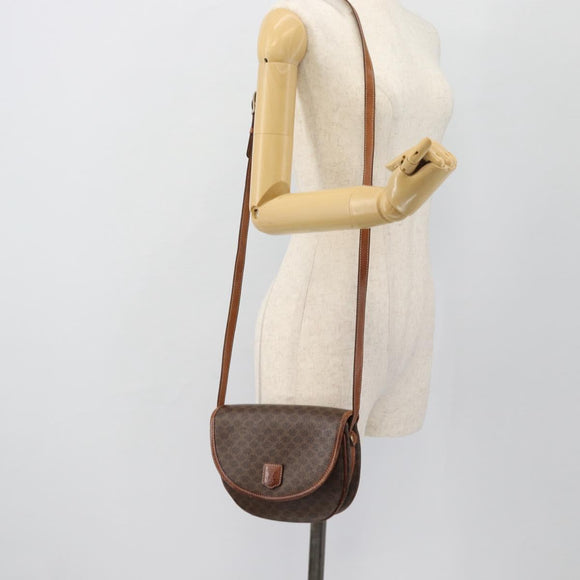 CELINE Macadam Canvas Shoulder Bag PVC Leather Brown Gold Auth ka4520