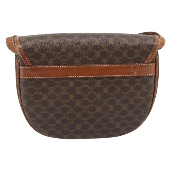 CELINE Macadam Canvas Shoulder Bag PVC Leather Brown Gold Auth ka4520