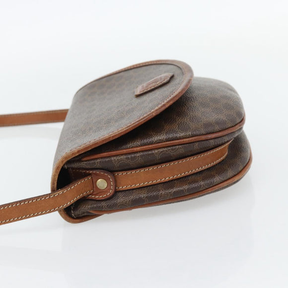 CELINE Macadam Canvas Shoulder Bag PVC Leather Brown Gold Auth ka4520