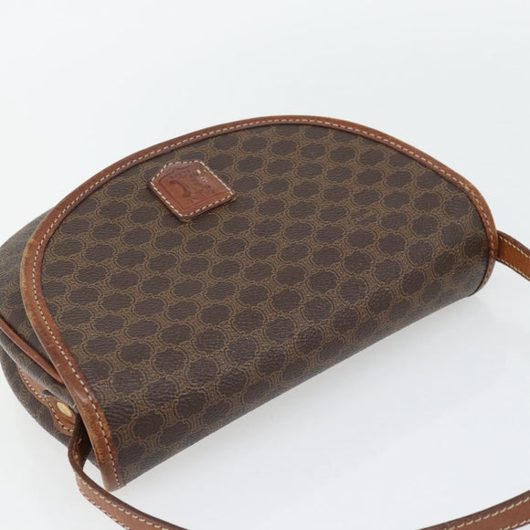 CELINE Macadam Canvas Shoulder Bag PVC Leather Brown Gold Auth ka4520