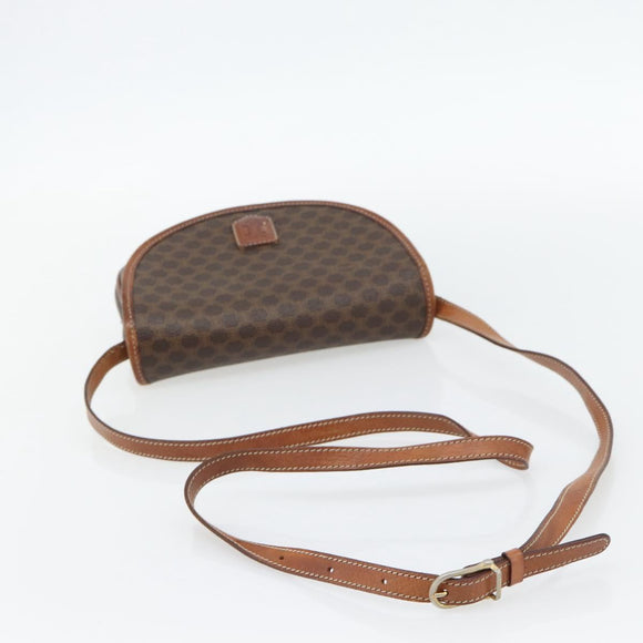 CELINE Macadam Canvas Shoulder Bag PVC Leather Brown Gold Auth ka4520