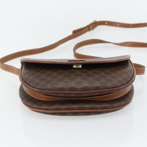 CELINE Macadam Canvas Shoulder Bag PVC Leather Brown Gold Auth ka4520