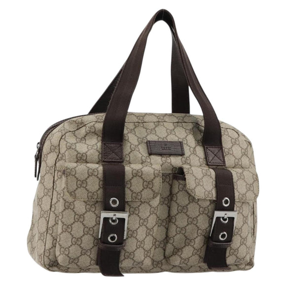 GUCCI GG Supreme Hand Bag PVC Beige Silver 140959 Auth ka4521