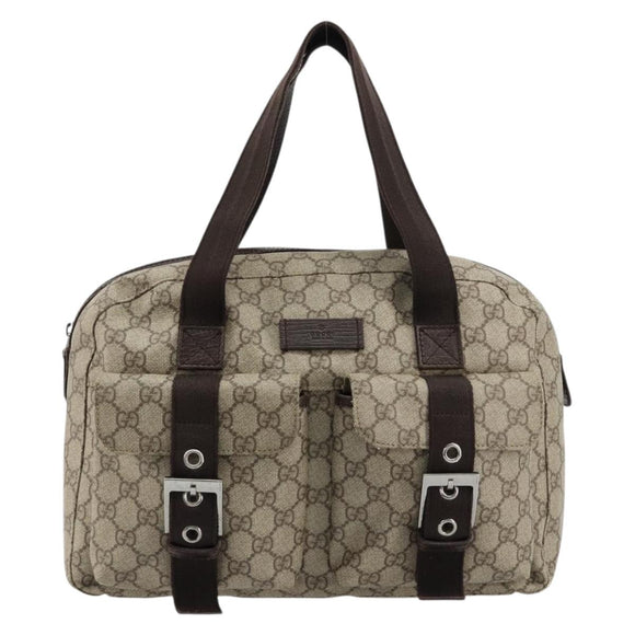 GUCCI GG Supreme Hand Bag PVC Beige Silver 140959 Auth ka4521