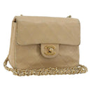 CHANEL Mini Matelasse Chain Shoulder Bag Lamb Skin Beige Gold CC Auth ka4523A-1