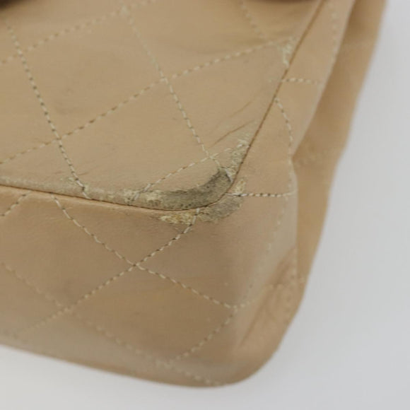 CHANEL Mini Matelasse Chain Shoulder Bag Lamb Skin Beige Gold CC Auth ka4523A