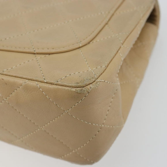CHANEL Mini Matelasse Chain Shoulder Bag Lamb Skin Beige Gold CC Auth ka4523A