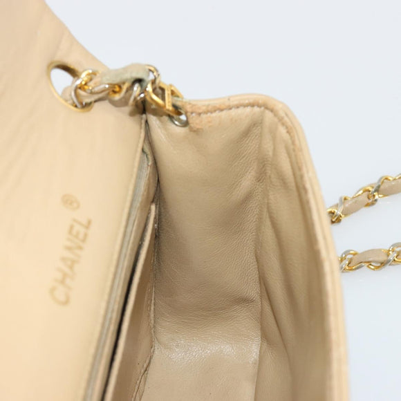 CHANEL Mini Matelasse Chain Shoulder Bag Lamb Skin Beige Gold CC Auth ka4523A