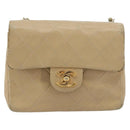 CHANEL Mini Matelasse Chain Shoulder Bag Lamb Skin Beige Gold CC Auth ka4523A-2