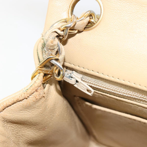 CHANEL Mini Matelasse Chain Shoulder Bag Lamb Skin Beige Gold CC Auth ka4523A