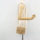 CHANEL Mini Matelasse Chain Shoulder Bag Lamb Skin Beige Gold CC Auth ka4523A-25