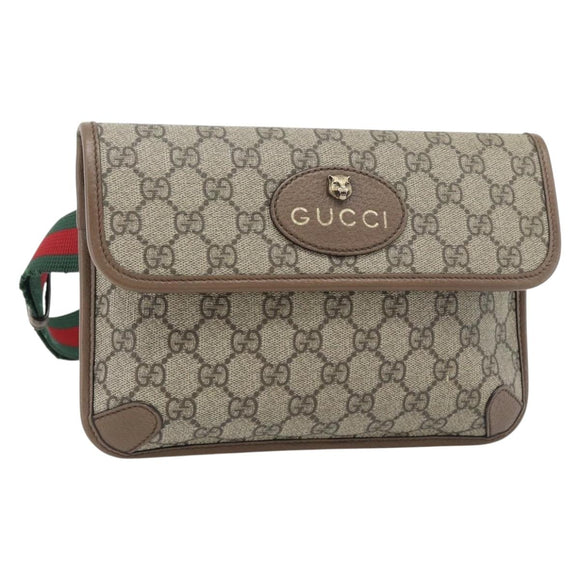 GUCCI GG Supreme Web Sherry Line Waist bag Beige Gold 493930 Auth ka4525