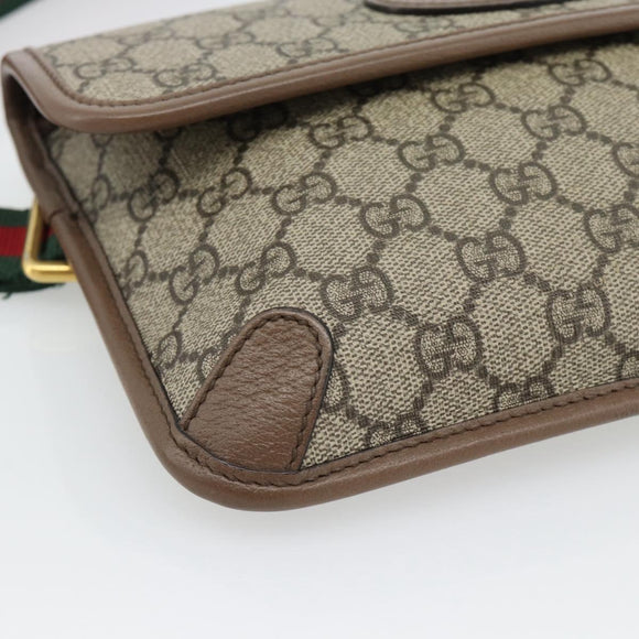 GUCCI GG Supreme Web Sherry Line Waist bag Beige Gold 493930 Auth ka4525