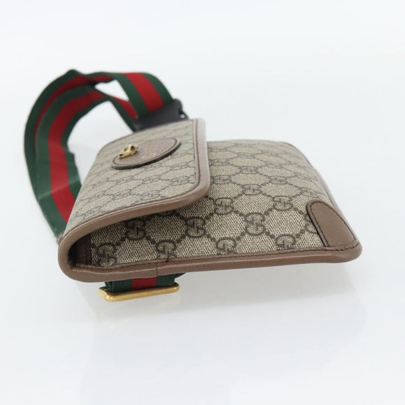 GUCCI GG Supreme Web Sherry Line Waist bag Beige Gold 493930 Auth ka4525