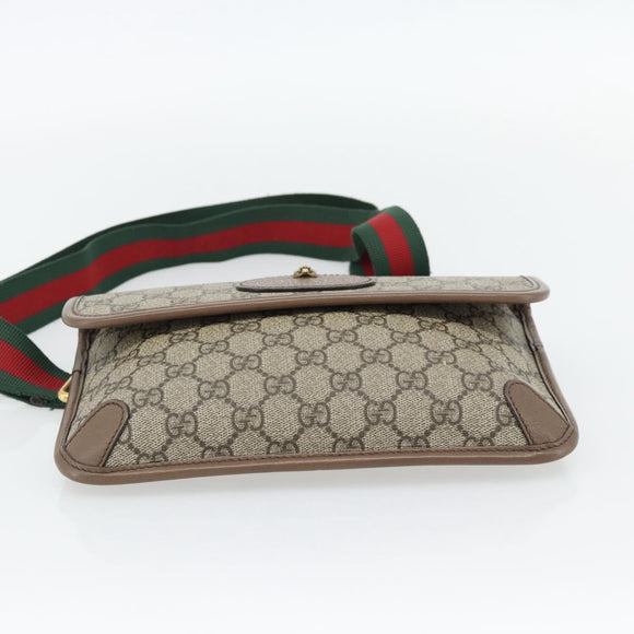 GUCCI GG Supreme Web Sherry Line Waist bag Beige Gold 493930 Auth ka4525