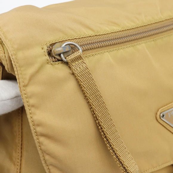 PRADA Shoulder Bag Nylon Beige Silver Auth ka4526A