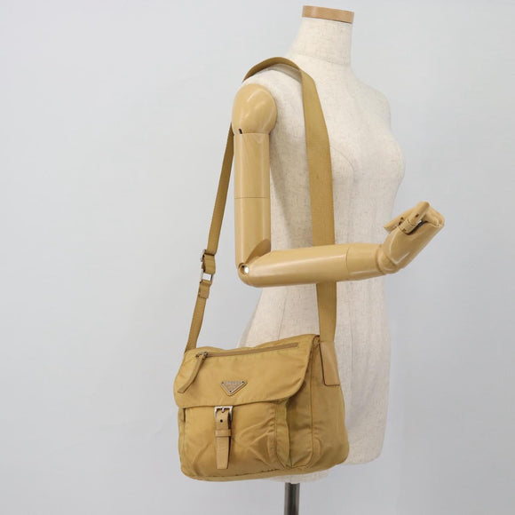 PRADA Shoulder Bag Nylon Beige Silver Auth ka4526A