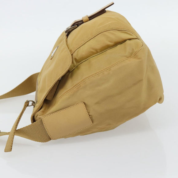 PRADA Shoulder Bag Nylon Beige Silver Auth ka4526A