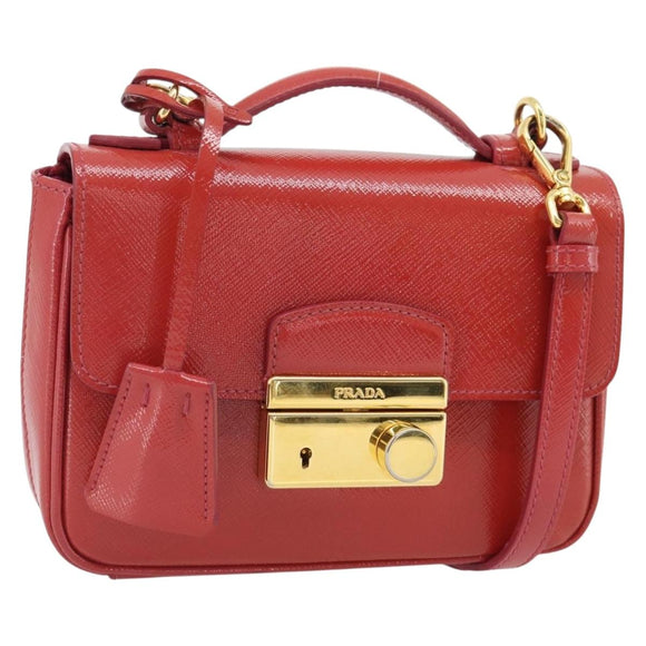 PRADA Hand Bag Patent leather 2way Red Gold Auth ka4527A
