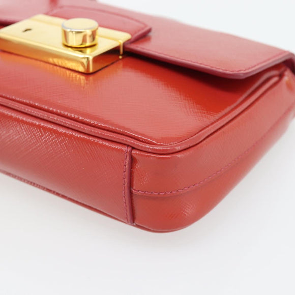 PRADA Hand Bag Patent leather 2way Red Gold Auth ka4527A