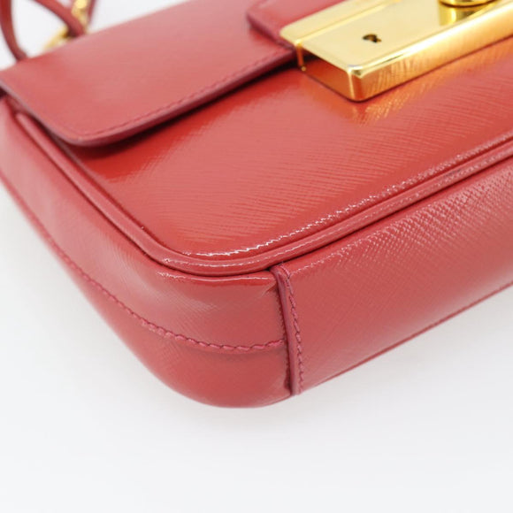 PRADA Hand Bag Patent leather 2way Red Gold Auth ka4527A